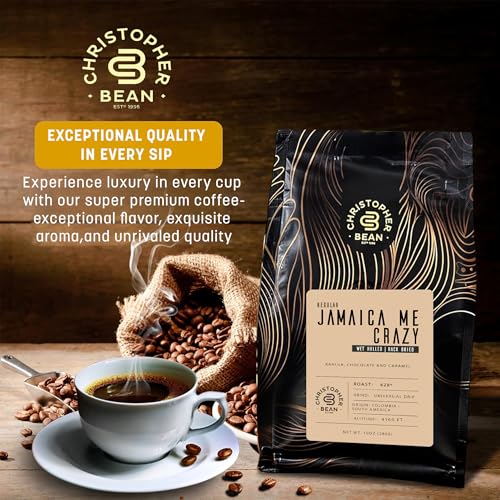 Christopher Bean Coffee Jamaica Me Crazy Flavored Medium Roast Coffee Beans | For Universal Drip | 10-Ounce Bag  
Christ