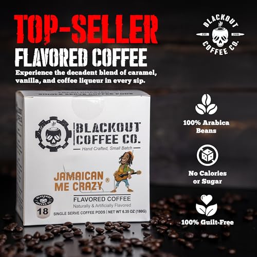 Blackout Coffee Jamaican Me Crazy Flavored K-Cups, Freshly Roasted in the USA - Perfect for Morning Brew (18 Count)  
Bl